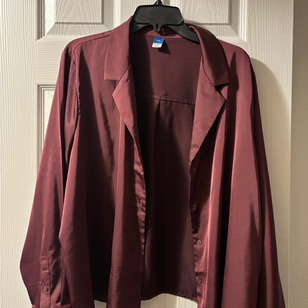 Old Navy Satin Open-Front Blouse - Burgundy